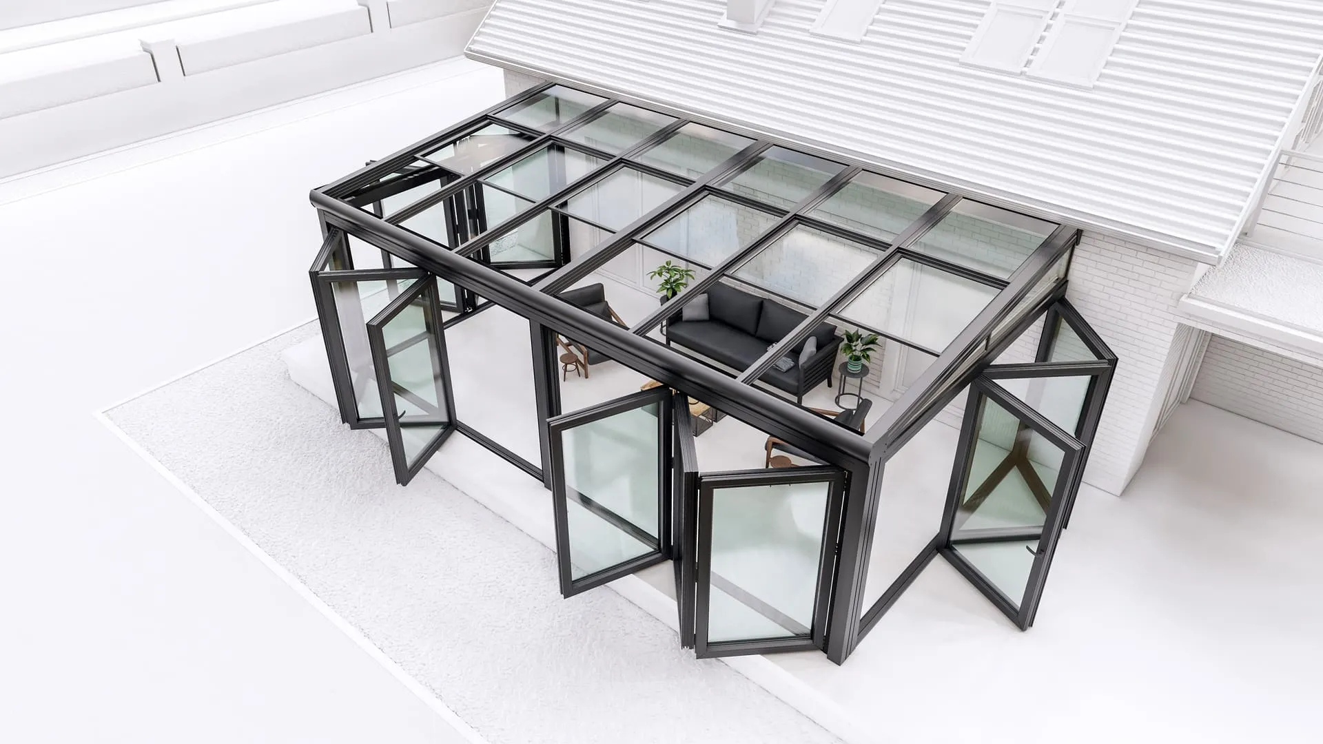 Pergola rainwater drainage system with LED lighting